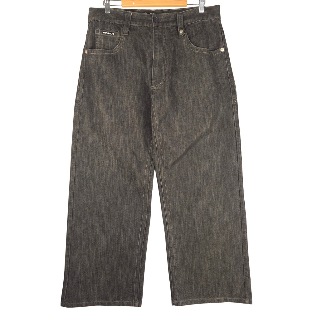 Avirex Mens Baggy Wide Leg Jeans Dark Wash Streetwear Hip Hop 38x32 (Fits 36x29)